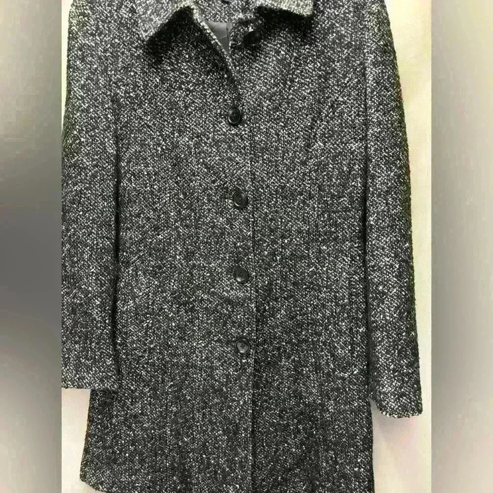 Anne Klein Women's Wool Blend Black and White Tweed Lightweight Coat Large - Picture 2 of 6